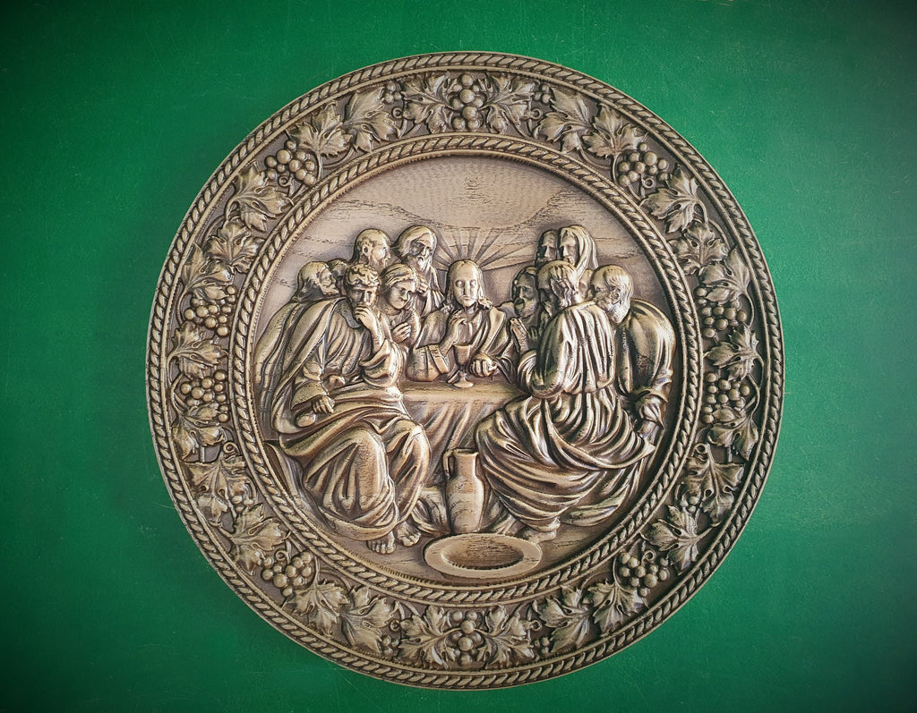 Last Supper Round, religious carved icon, wood carvings religious gifts 3d last supper