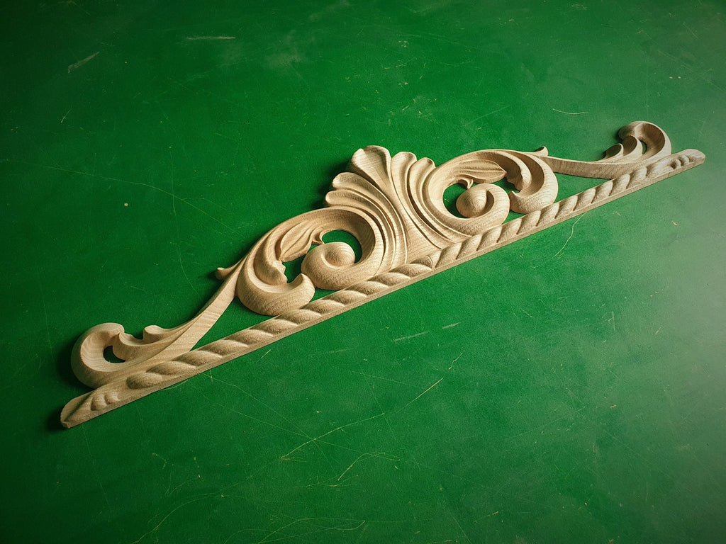 Unpainted Wood Carved Applique Onlay, 1pc, Home Wall Embellishments, Furniture Carving, Wood Onlay