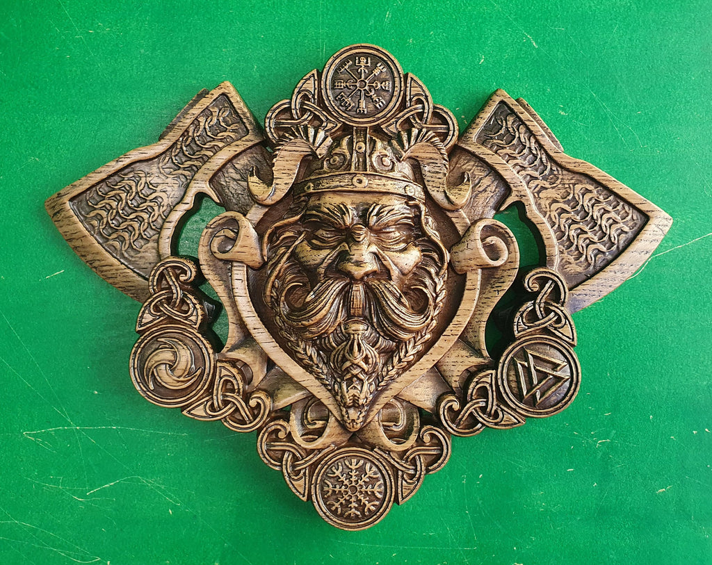 Viking With Axes , Scandinavian mythology,  Celtic wood carving, Viking carving, wooden carving, Wall art, Wall decor, Wall hanging