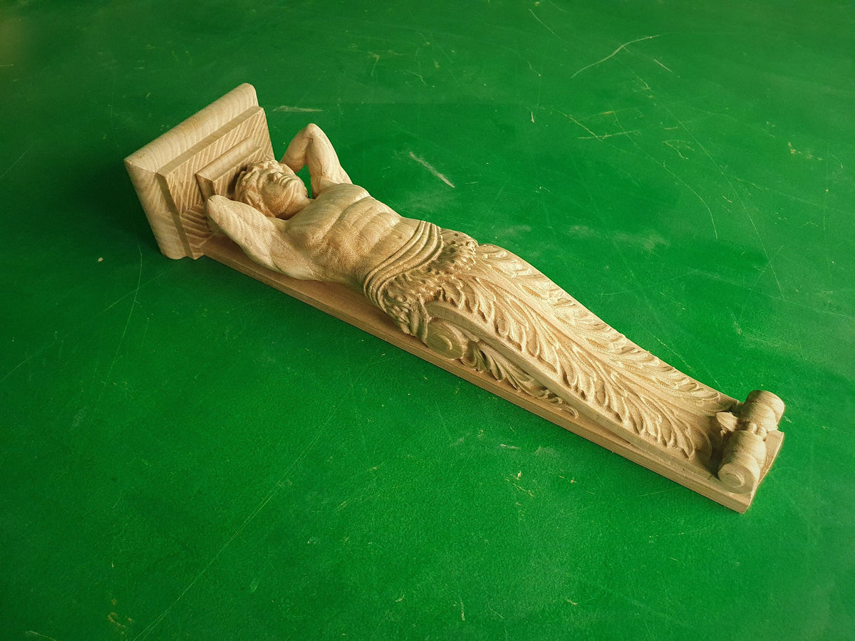 Atlant Carved Wooden Corbels Unpainted,  telamon, Home Wall Embellishments, wood onlays, wood wall art decor