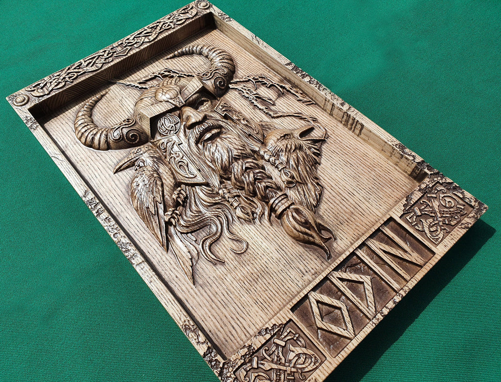 God ODIN with helmet , Scandinavian God,  Celtic wood carving, Viking carving, wooden carving