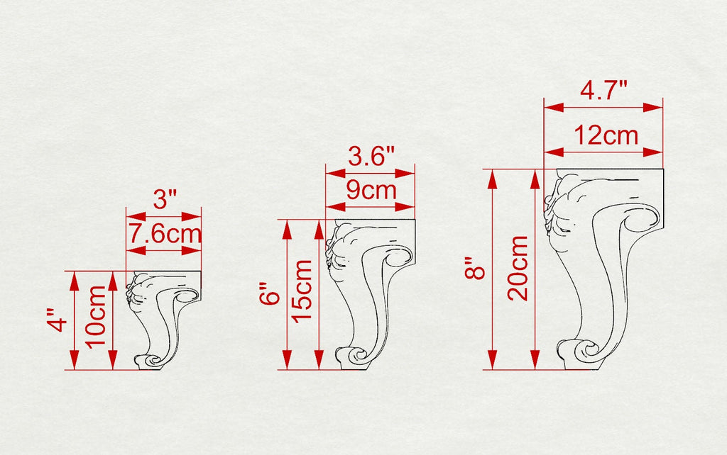 Carved Cabriole Legs, Set 4pc, for the cupboard, baroque Style, wooden legs, furniture leg