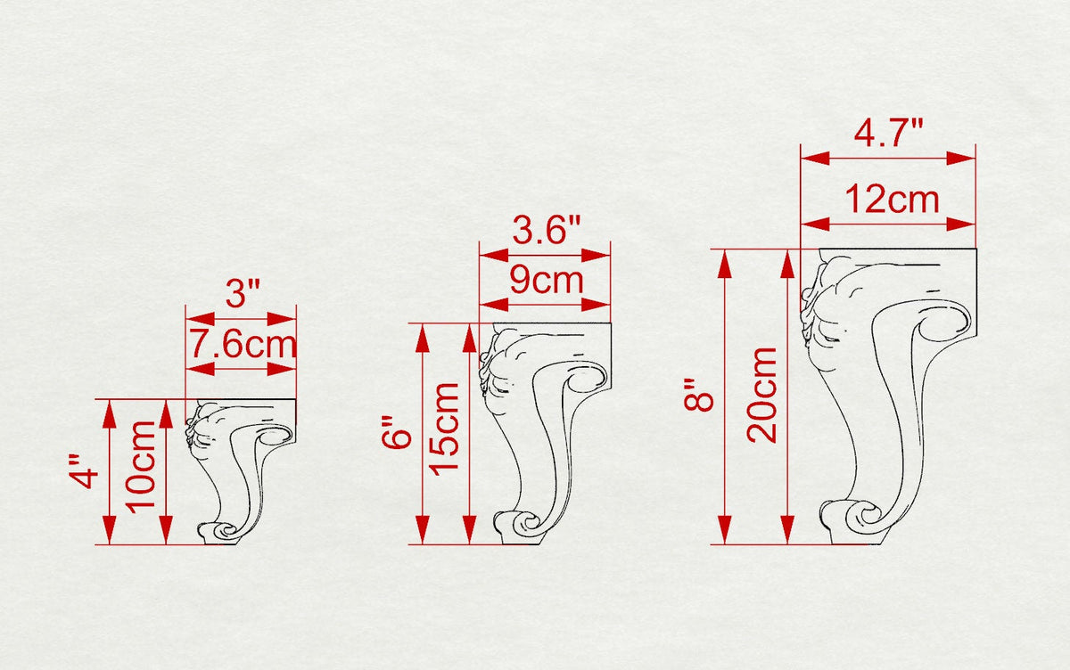 Carved Cabriole Legs, Set 4pc, for the cupboard, baroque Style, wooden legs, furniture leg