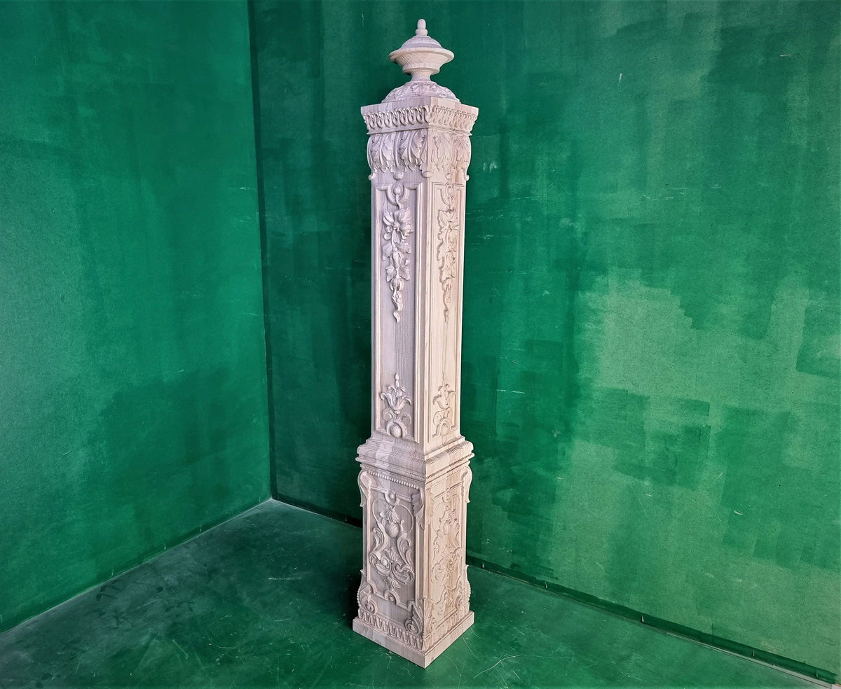 Carved Pillar of wood, carved post of wood, stair column, Custom size wood balusters for stairs