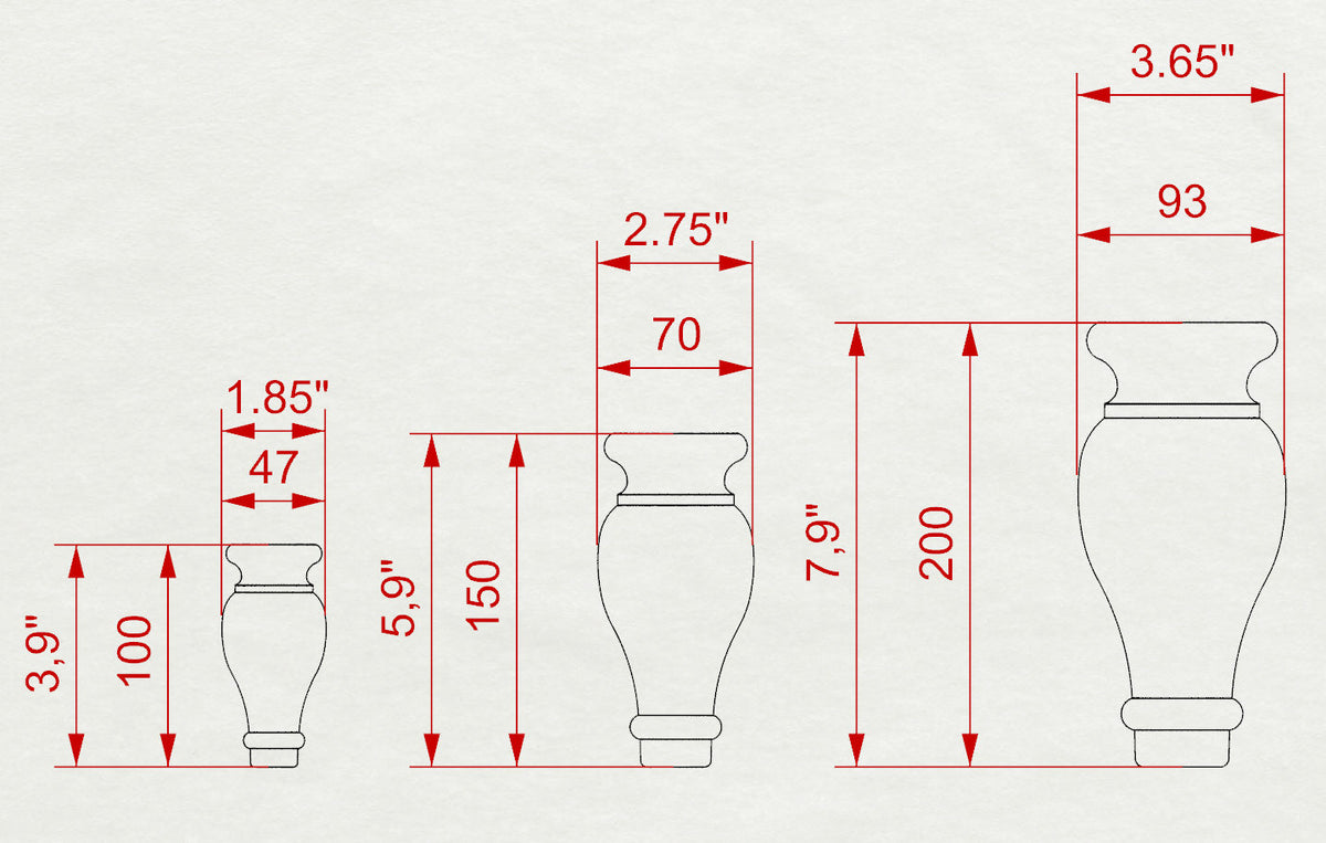 Round Wooden Legs, Set 2pc, for the table, classic style legs, baroque legs, wooden legs