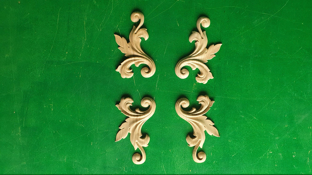 Carved Corners Unpainted, Set of 4pc, Home Wall Embellishments, wood onlays, wood wall art decor