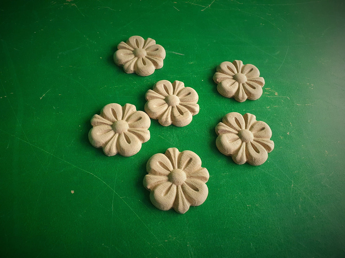 Flower decor of wood, Unpainted, 6 pieces, Home Wall Embellishments, wood onlays, wood wall art decor