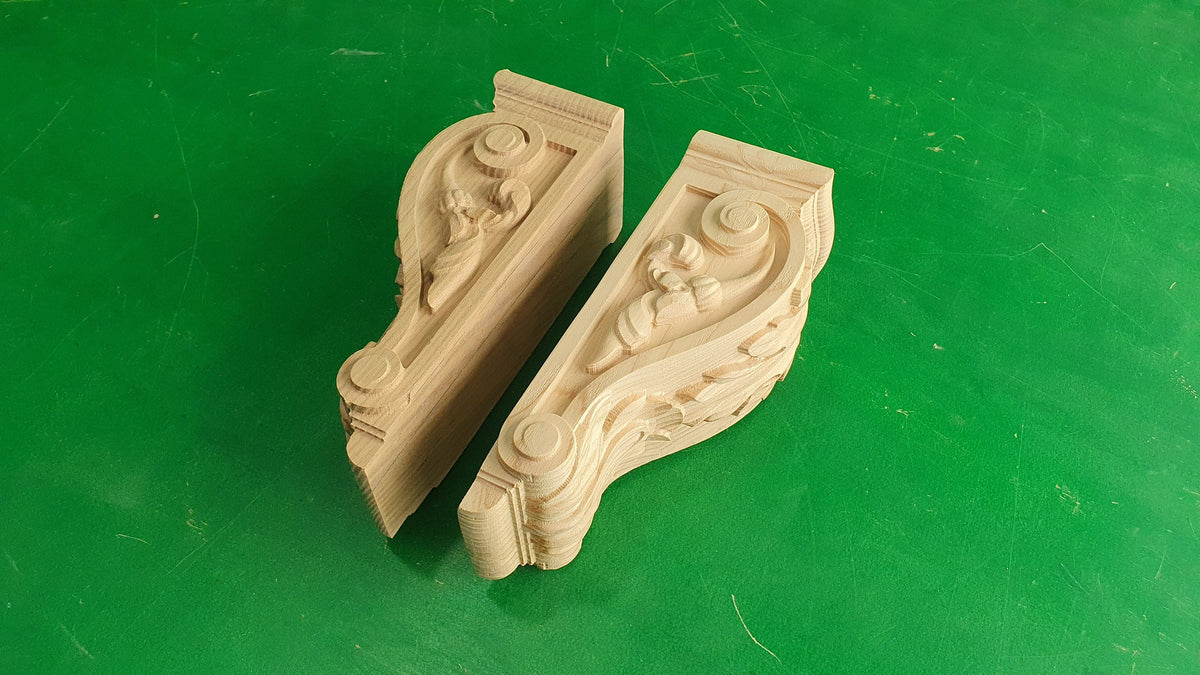Decorative Carved Wooden Corbels Unpainted, Set 2pc, Home Wall Embellishments, wood onlays, wood wall art decor