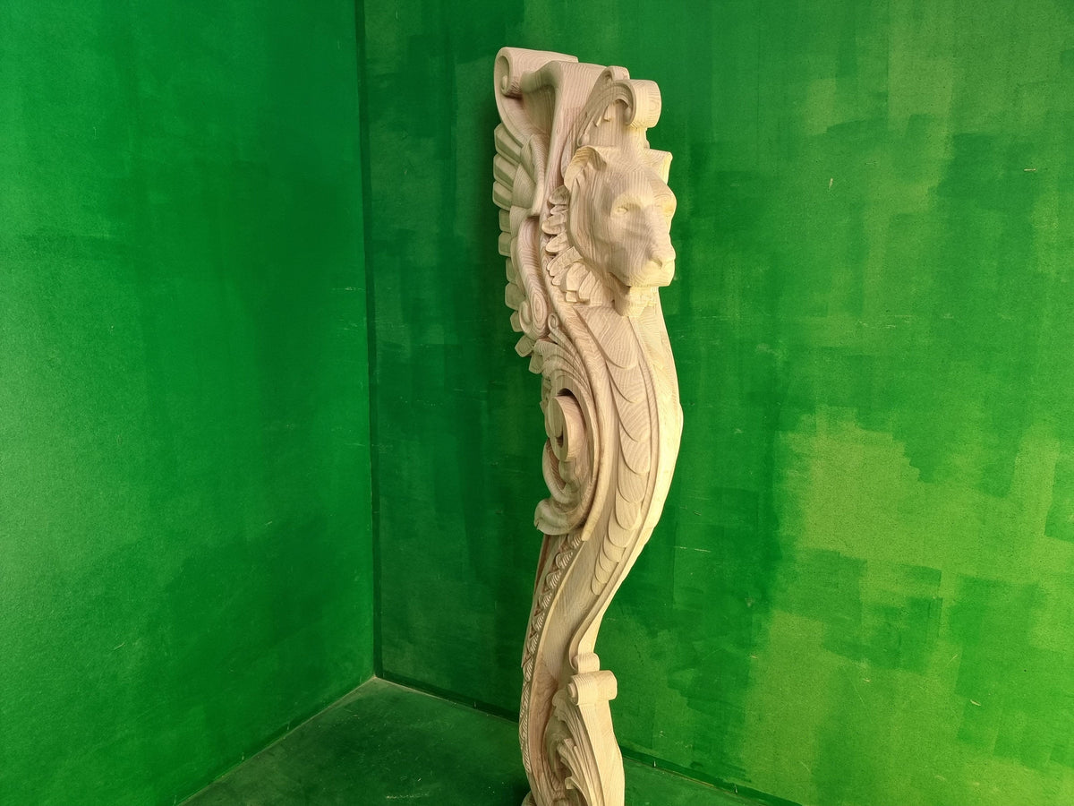 Lion carved post for stairs, Lion wooden sculpture, Lion statue, Lion First baluster Lion, Lion pillar,  Custom size wooden balusters