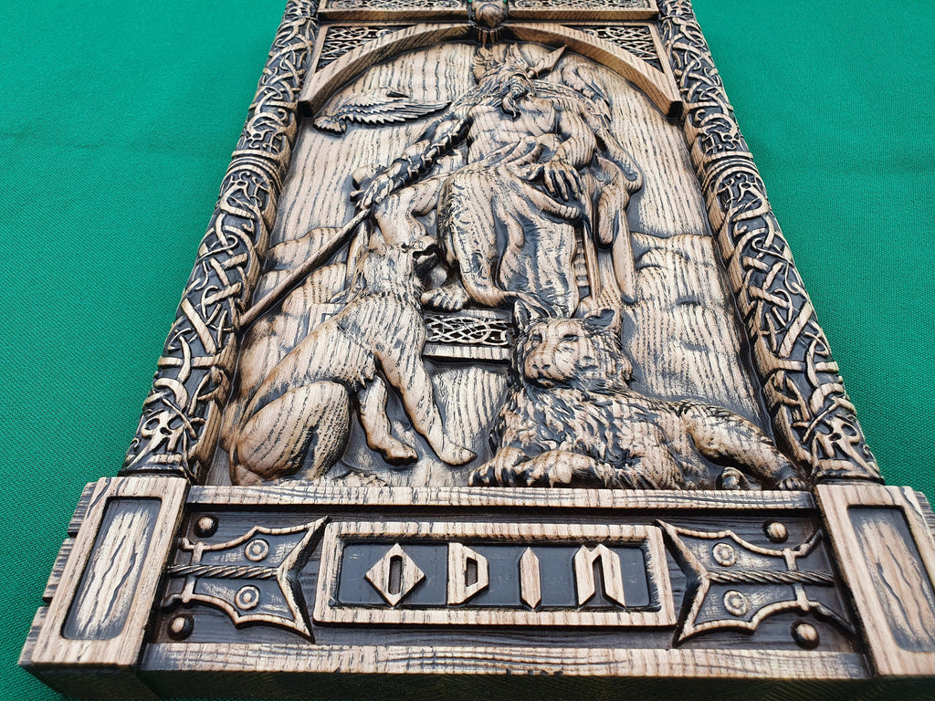 God ODIN on the throne , Scandinavian God,  Celtic wood carving, Viking carving, wooden carving