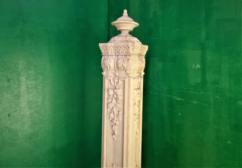 Carved Pillar of wood, carved post of wood, stair column, Custom size wood balusters for stairs