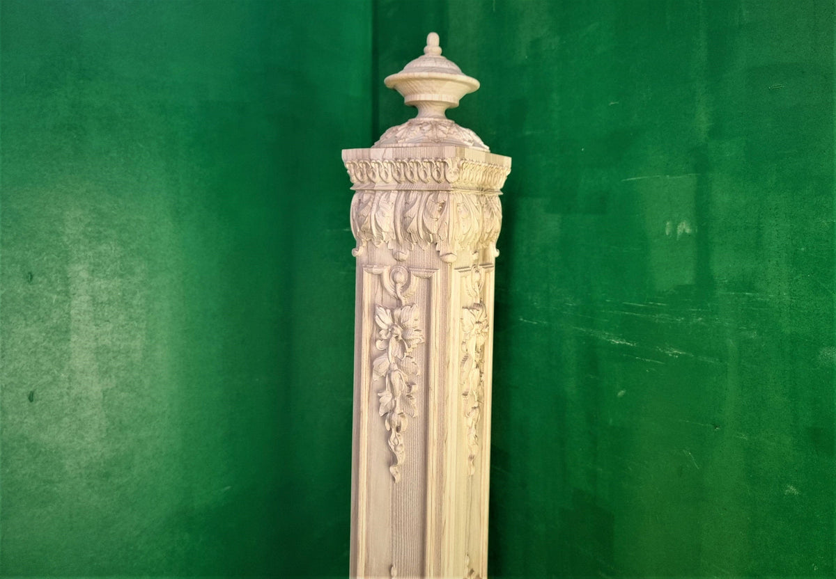 Carved Pillar of wood, carved post of wood, stair column, Custom size wood balusters for stairs