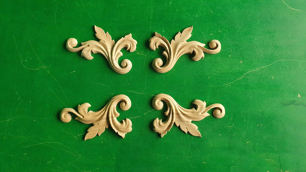 Carved Corners Unpainted, Set of 4pc, Home Wall Embellishments, wood onlays, wood wall art decor