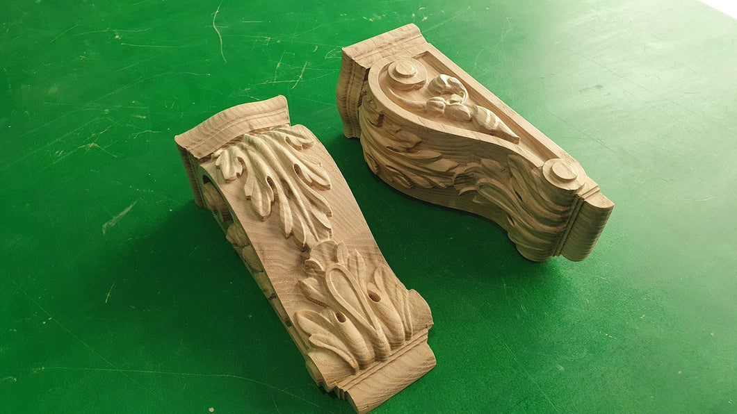 Decorative Carved Wooden Corbels Unpainted, Set 2pc, Home Wall Embellishments, wood onlays, wood wall art decor
