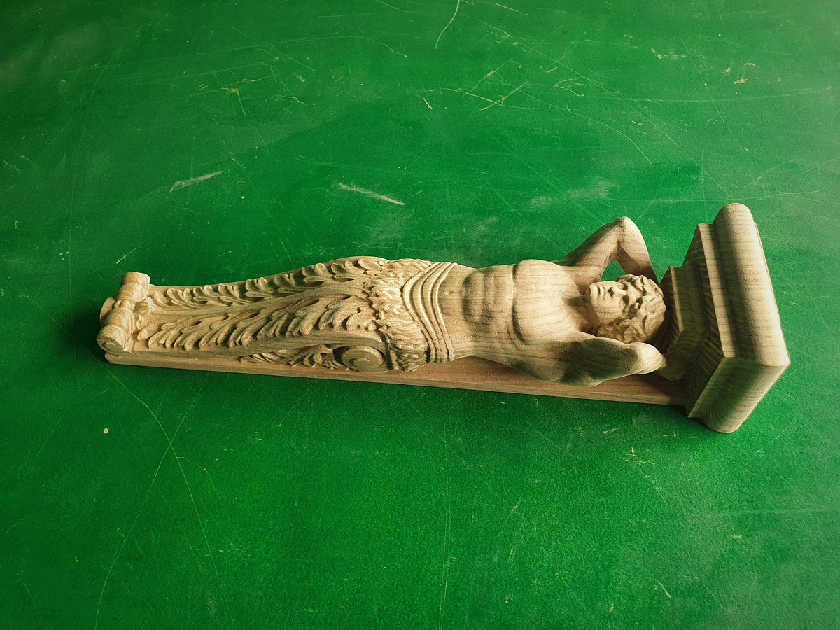 Atlant Carved Wooden Corbels Unpainted,  telamon, Home Wall Embellishments, wood onlays, wood wall art decor