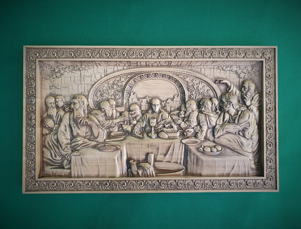 Last Supper Carved Panel, religious carved icon, wood carvings religious gifts 3d last supper