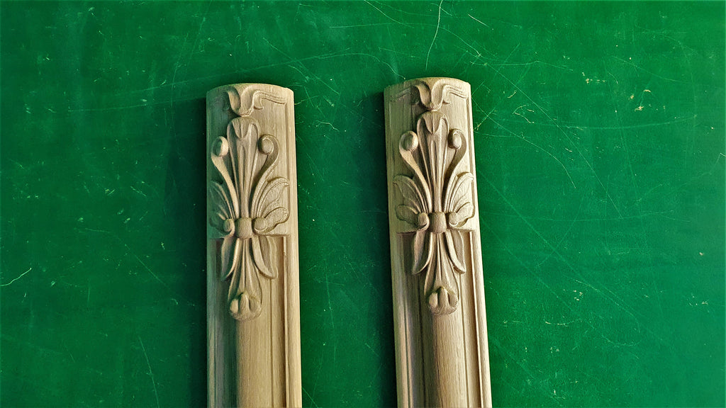 Carved Pilasters, Set 2pc, Pair of Carved Wood Trim Post Pillars