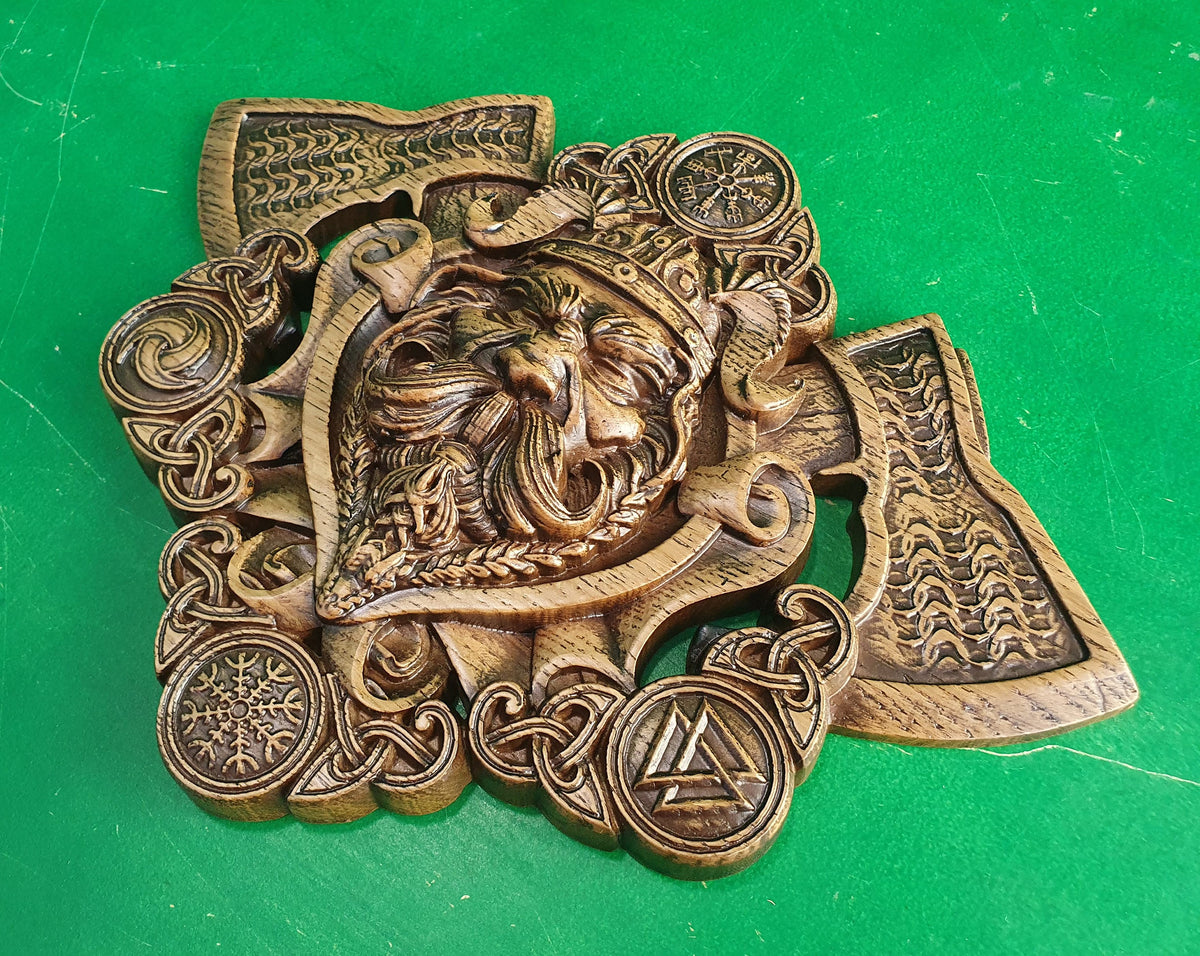 Viking With Axes , Scandinavian mythology,  Celtic wood carving, Viking carving, wooden carving, Wall art, Wall decor, Wall hanging