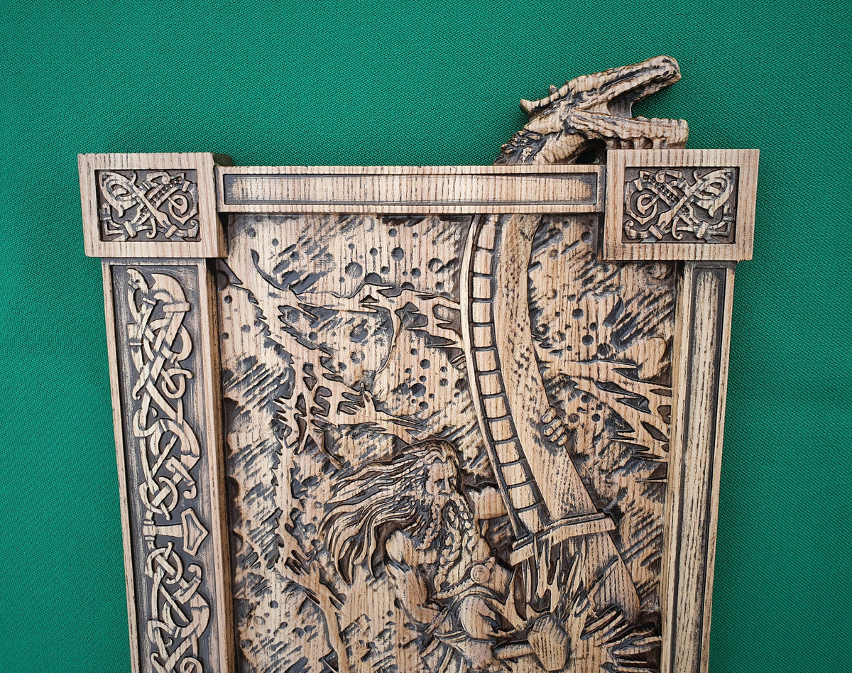 Thor statue, Ragnarok,  Mjollnir, norse gods, wood carving altar heathen asatru viking god and goddes sculpture wooden scandinavian pantheon