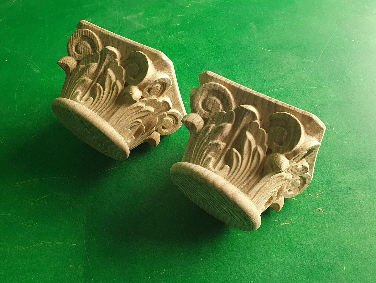 Carved Wooden Capitels, 2 pieces set