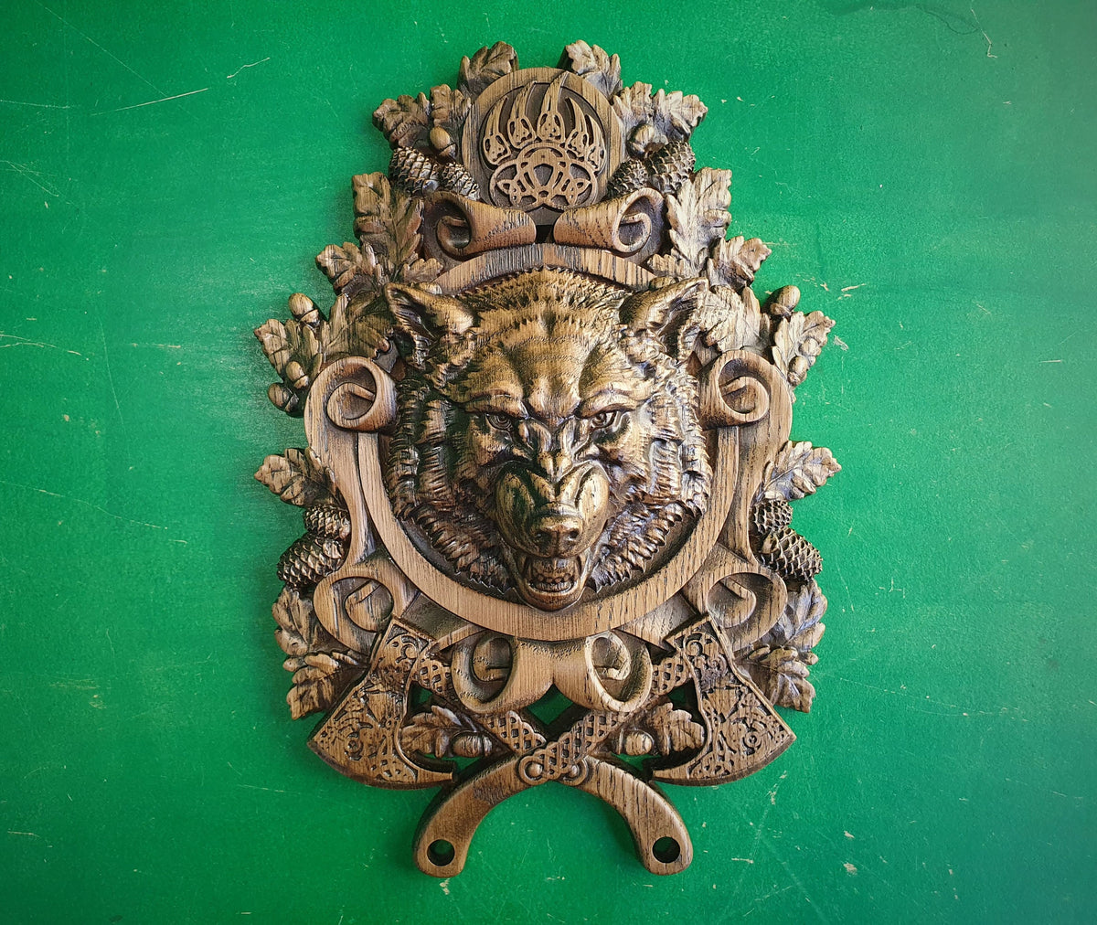 Viking Wolf FENRIR,  Odin's Wolf Fenrir on Viking Shield Wall Hanging Sculpture Viking Decor Scandinavian