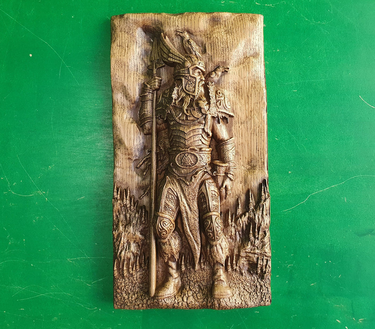 Odin and his Ravens Huginn and Muninn , Scandinavian God,  Odin statue