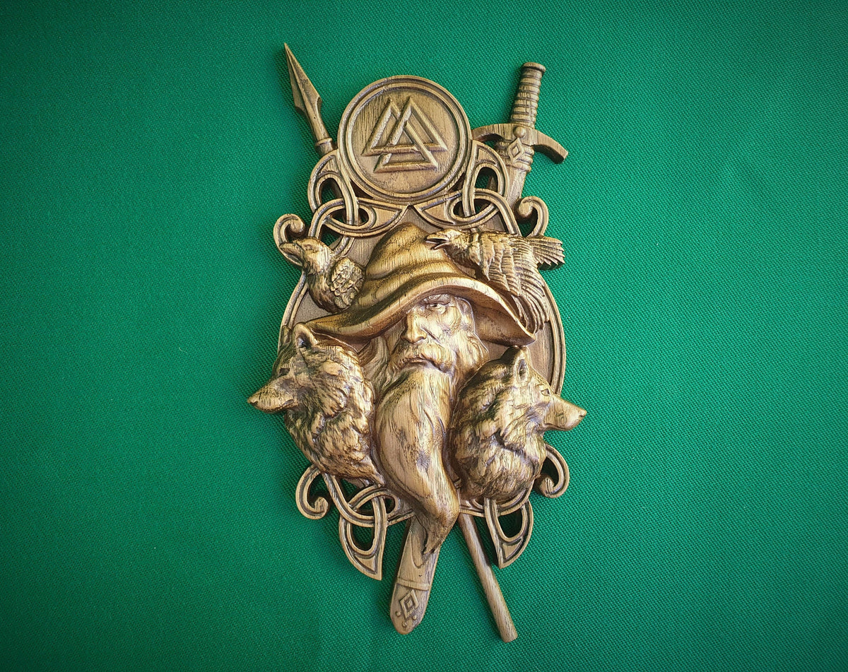 Odin Scandinavian God,  Odin the Allfather, Celtic wood carving, Viking carving