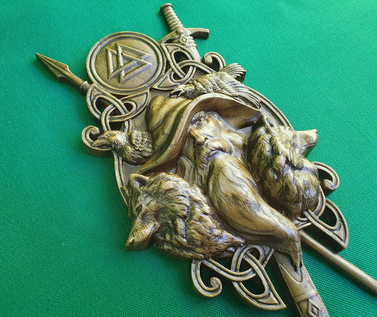 Odin Scandinavian God,  Odin the Allfather, Celtic wood carving, Viking carving
