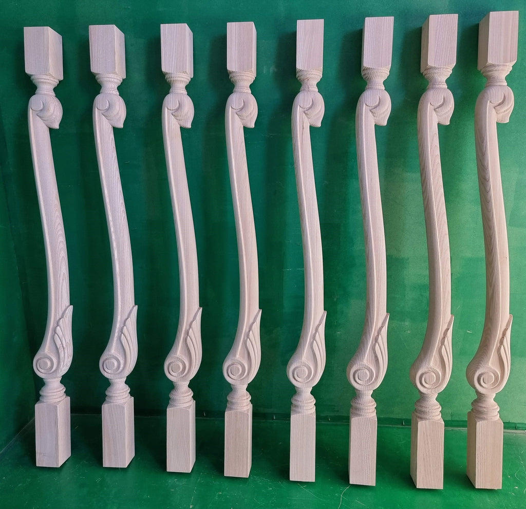 Carved newel post of wood, carved bannister of wood, stair columns Custom size wood balusters for stairs