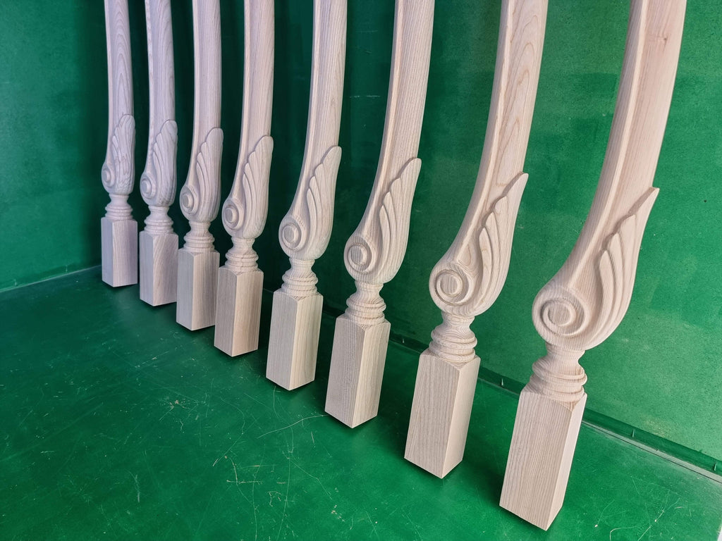 Carved newel post of wood, carved bannister of wood, stair columns Custom size wood balusters for stairs