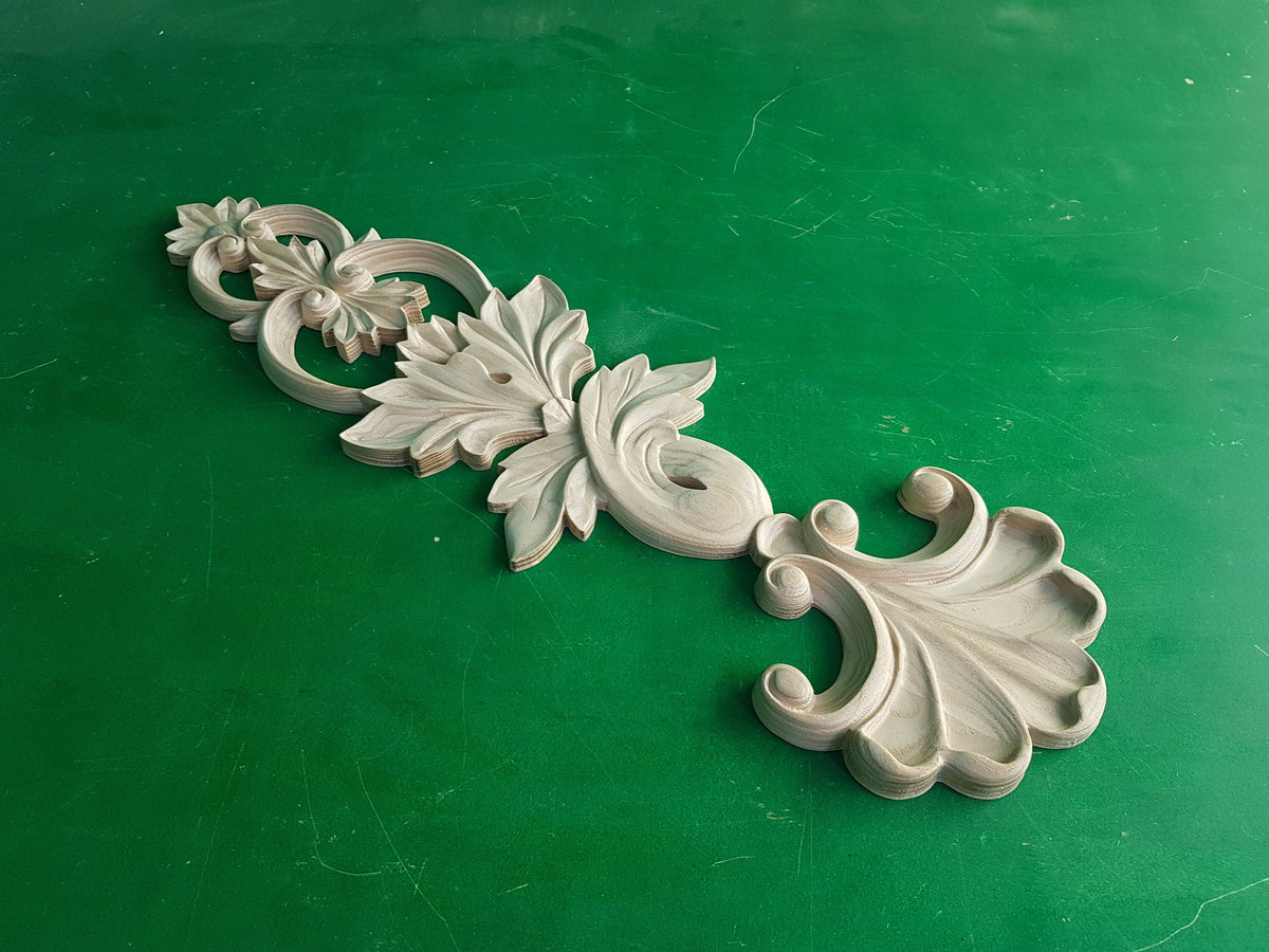 Flower Carved Applique Onlay, 1pc, Home Wall Embellishments, Furniture Carving, Wood Onlay