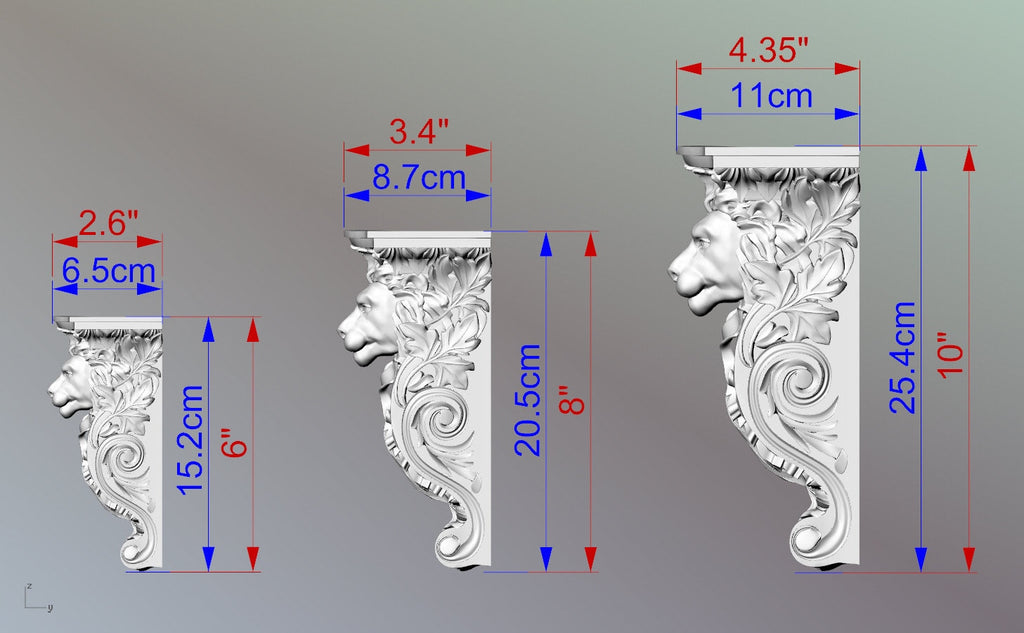 Pair of Corbels Lion, Unpainted, Decorative Carved Wooden Corbel, Home Wall Embellishments, wood onlays, wood wall art decor