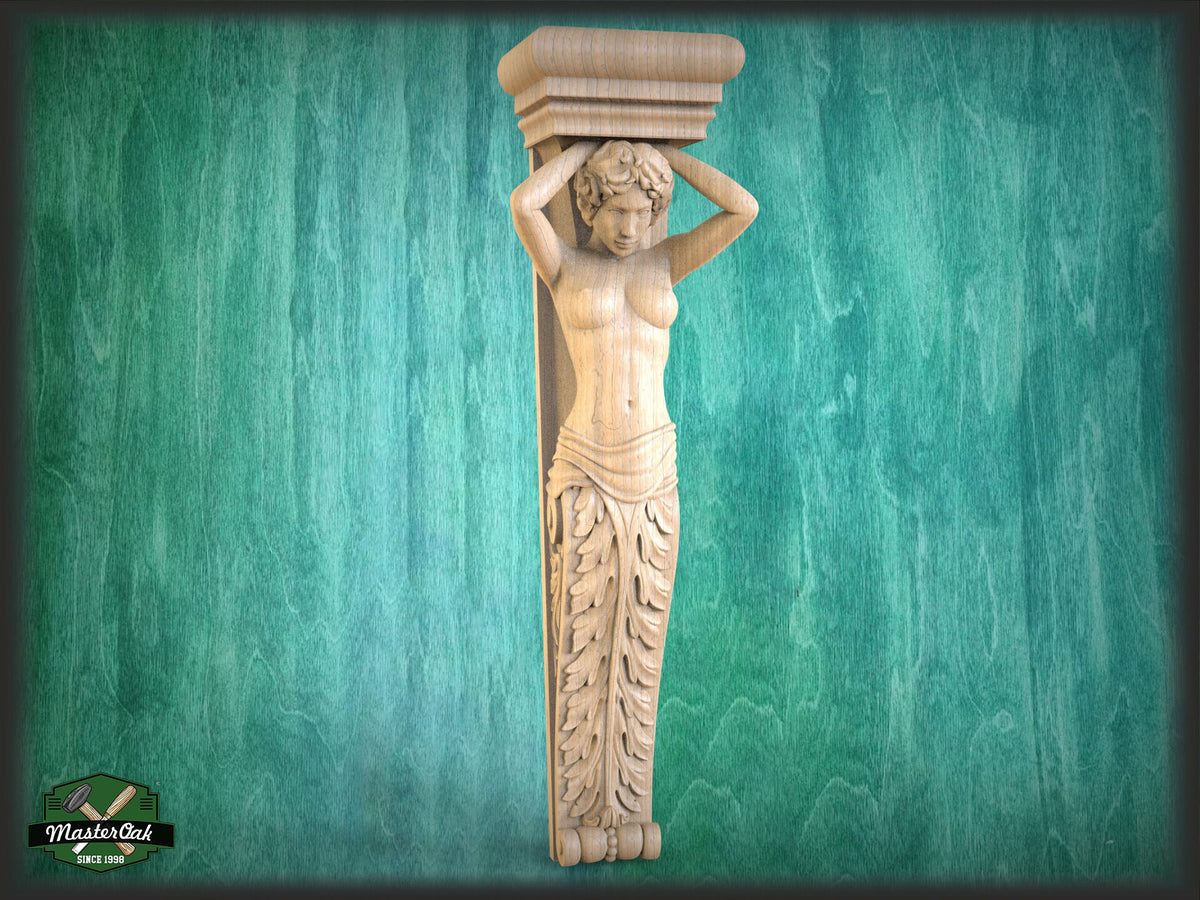 Carved Corbel Caryatid For Interior Decoration, Unpainted, Home Wall Embellishments, wood onlays, wood wall art decor