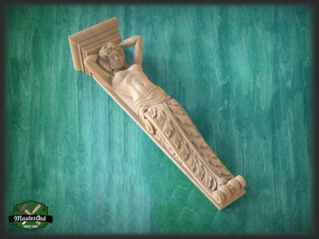 Carved Corbel Caryatid For Interior Decoration, Unpainted, Home Wall Embellishments, wood onlays, wood wall art decor
