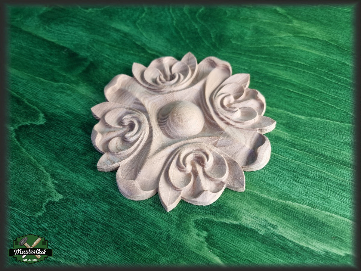 Carved Flower Unpainted, 1 piece, Home Wall Embellishments, wood onlays, wood wall art decor