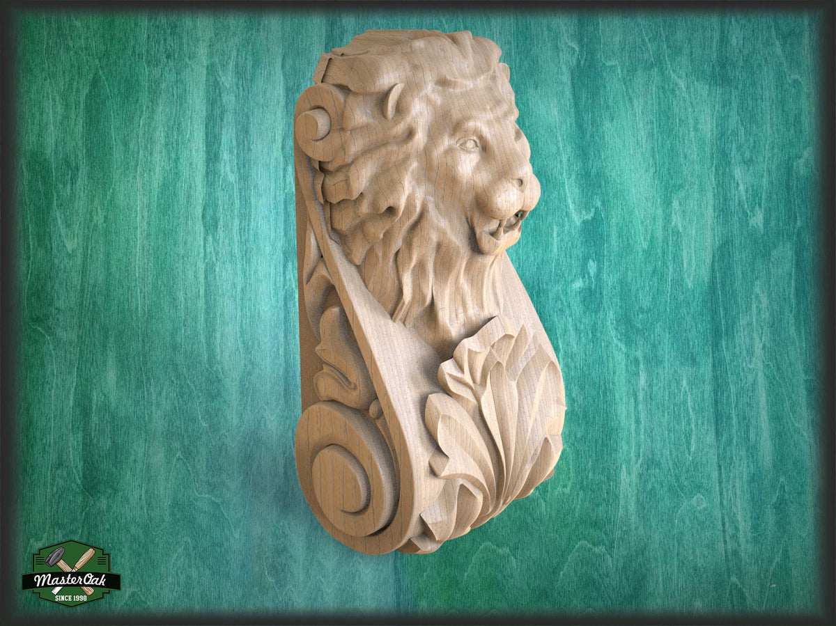 Antique-Style Carved Architectural Corbel Lion, Unpainted, 1pc