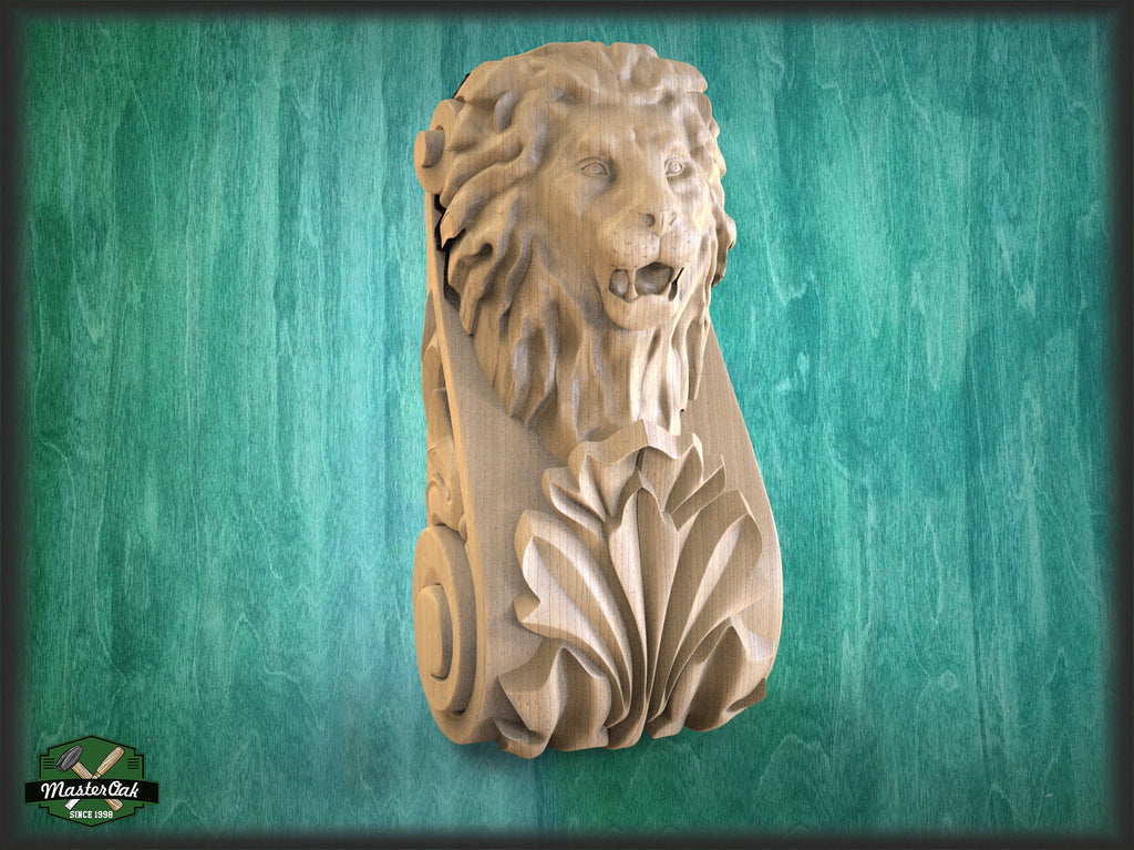 Antique-Style Carved Architectural Corbel Lion, Unpainted, 1pc