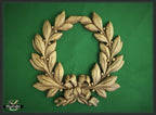 Laurel wreath of wood, bays carved in wood, wreath on the wall