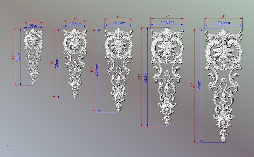 Ornate Carved Wood Appliques For Fireplace, Unpainted, Carved decorative floral onlays, 1pc, Home Wall Embellishments, Furniture Carving