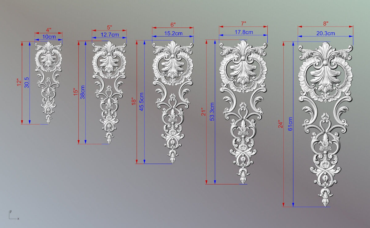 Ornate Carved Wood Appliques For Fireplace, Unpainted, Carved decorative floral onlays, 1pc, Home Wall Embellishments, Furniture Carving