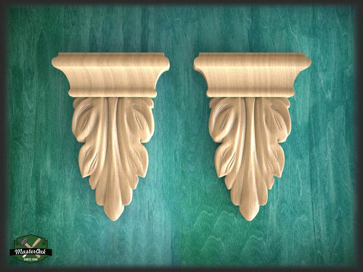 Acanthus leaf drop applique, 2pcs, Antique wooden onlay, Furniture wooden applique Unpainted, Set 2pc, Home Wall Embellishments