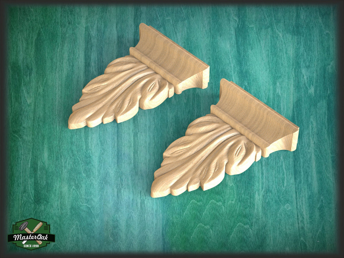 Acanthus leaf drop applique, 2pcs, Antique wooden onlay, Furniture wooden applique Unpainted, Set 2pc, Home Wall Embellishments