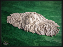 Load image into Gallery viewer, Lion Head of Wood Carved Applique Onlay, Home Wall Embellishments, Furniture Carving, Wood Onlay
