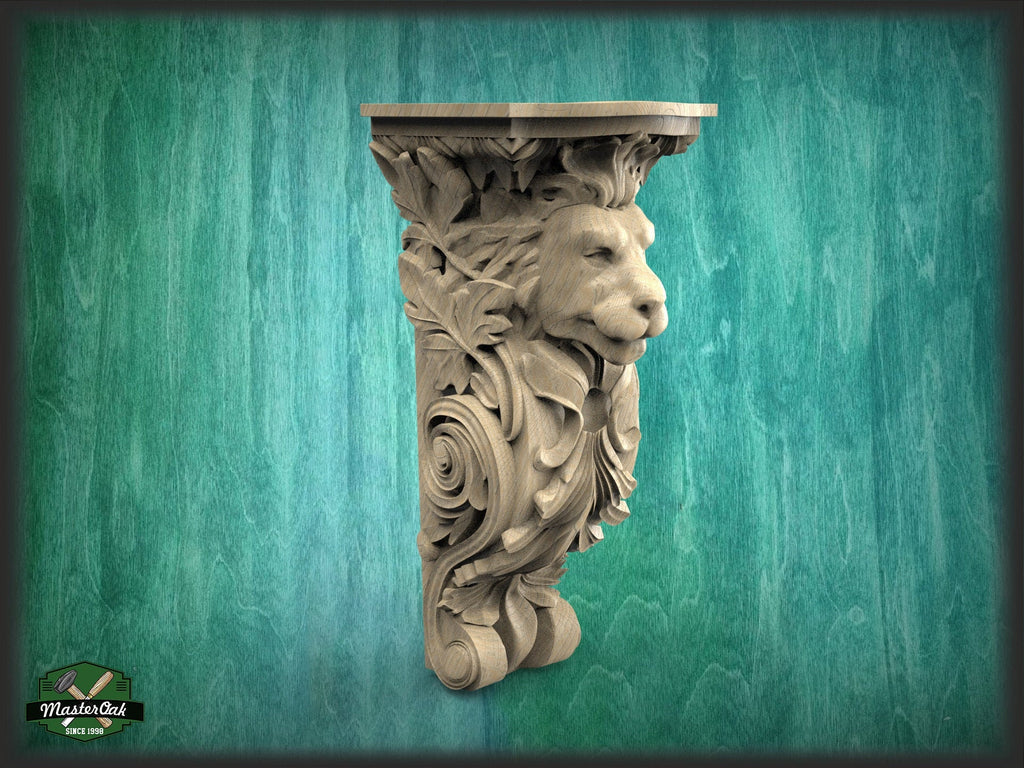 Corbel Lion of wood, Unpainted, Decorative Carved Wooden Corbel, 1pc, Home Wall Embellishments, wood onlays, wood wall art decor