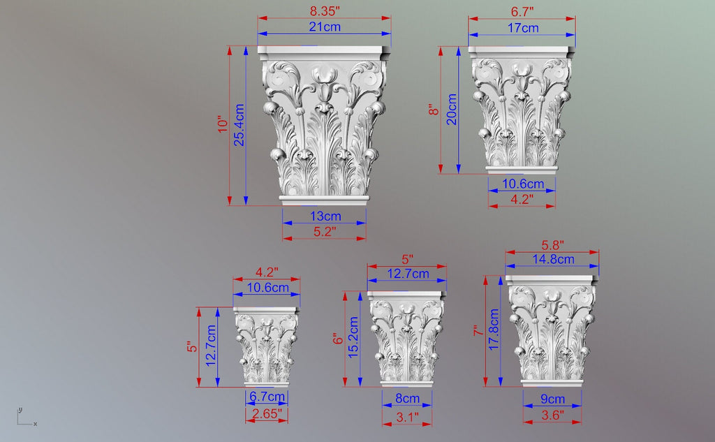 Neoclassical solid wood capitel, 1pc, Carved capital decor wood, Unpainted, Home Wall Embellishments, wood onlays, wood wall art decor
