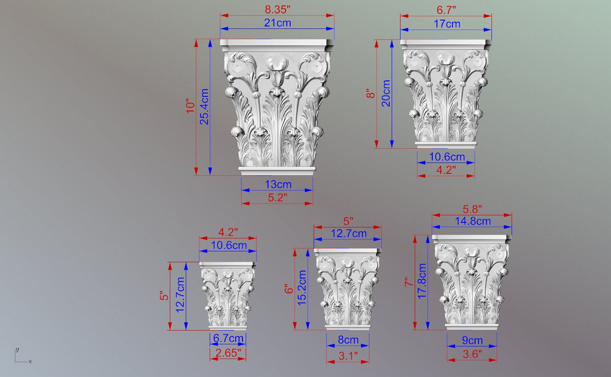 Neoclassical solid wood capitel, 1pc, Carved capital decor wood, Unpainted, Home Wall Embellishments, wood onlays, wood wall art decor