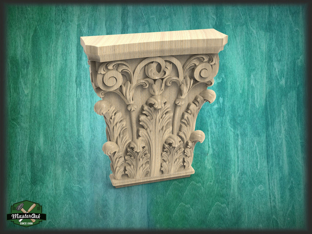 Neoclassical solid wood capitel, 1pc, Carved capital decor wood, Unpainted, Home Wall Embellishments, wood onlays, wood wall art decor