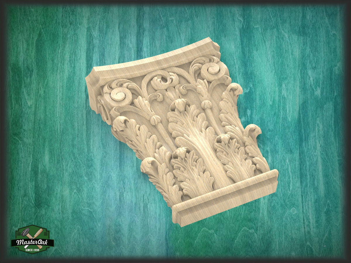 Neoclassical solid wood capitel, 1pc, Carved capital decor wood, Unpainted, Home Wall Embellishments, wood onlays, wood wall art decor