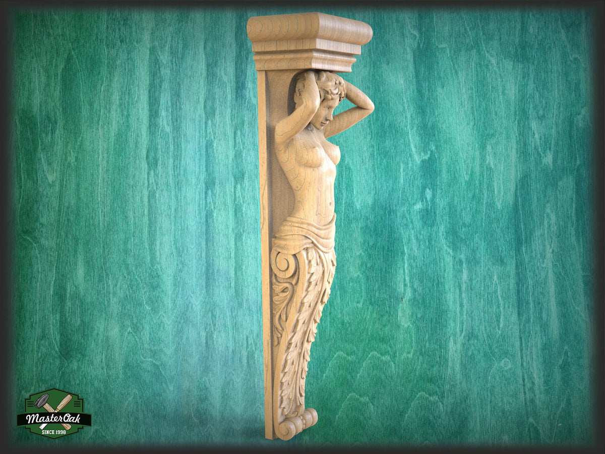 Carved Corbel Caryatid For Interior Decoration, Unpainted, Home Wall Embellishments, wood onlays, wood wall art decor