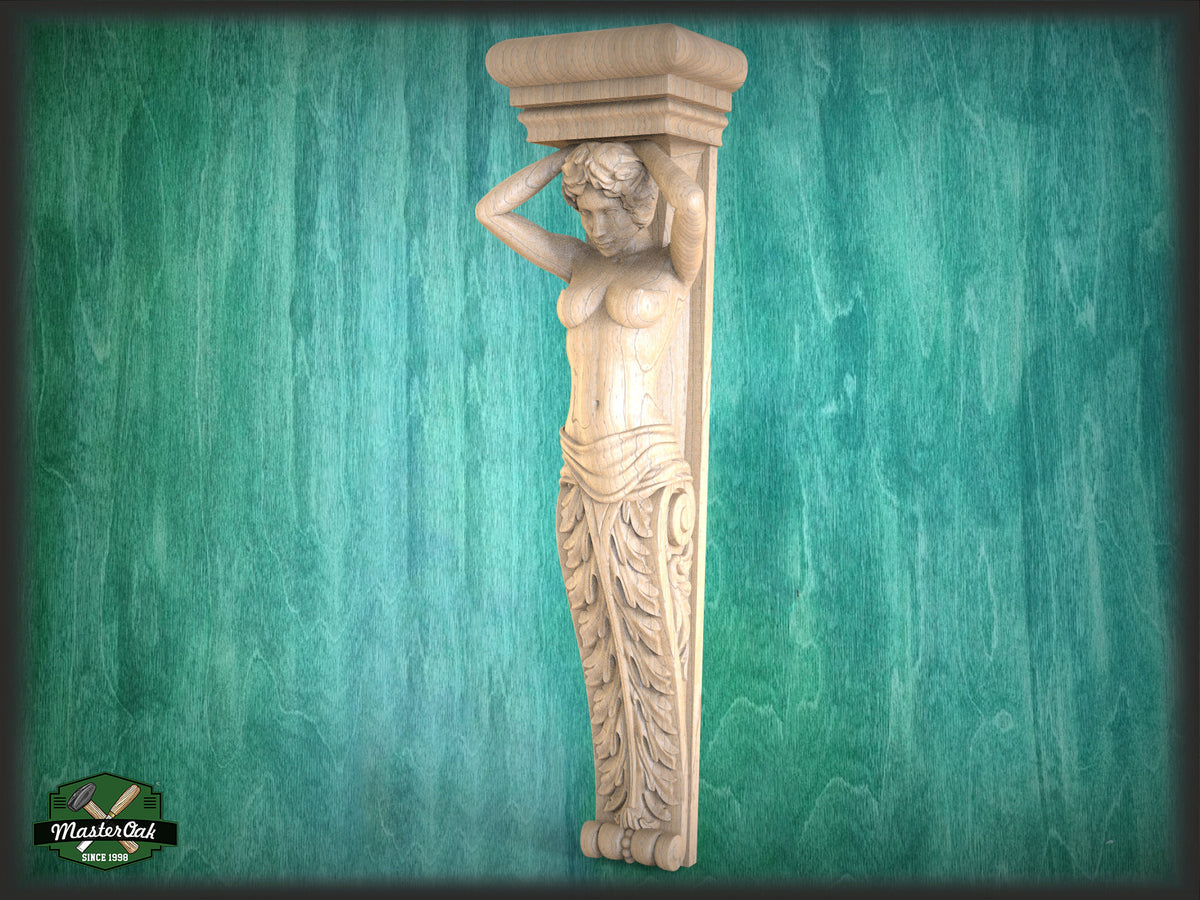 Carved Corbel Caryatid For Interior Decoration, Unpainted, Home Wall Embellishments, wood onlays, wood wall art decor